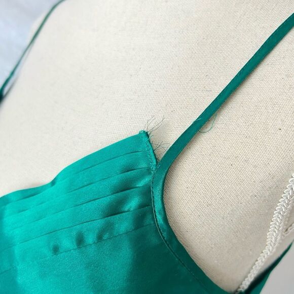 Vtg LAURA ADAMS Emerald Green Satin Spaghetti Strap Slip Dress Womens Y2K Small - Picture 4 of 7